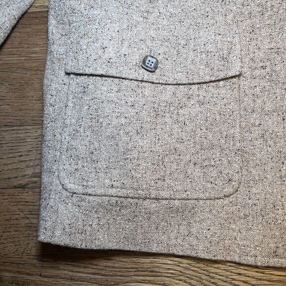 LL Bean Blazer 3 Button Jacket Women's Large Wool Lined Silk Blend Herringbone - Picture 10 of 16